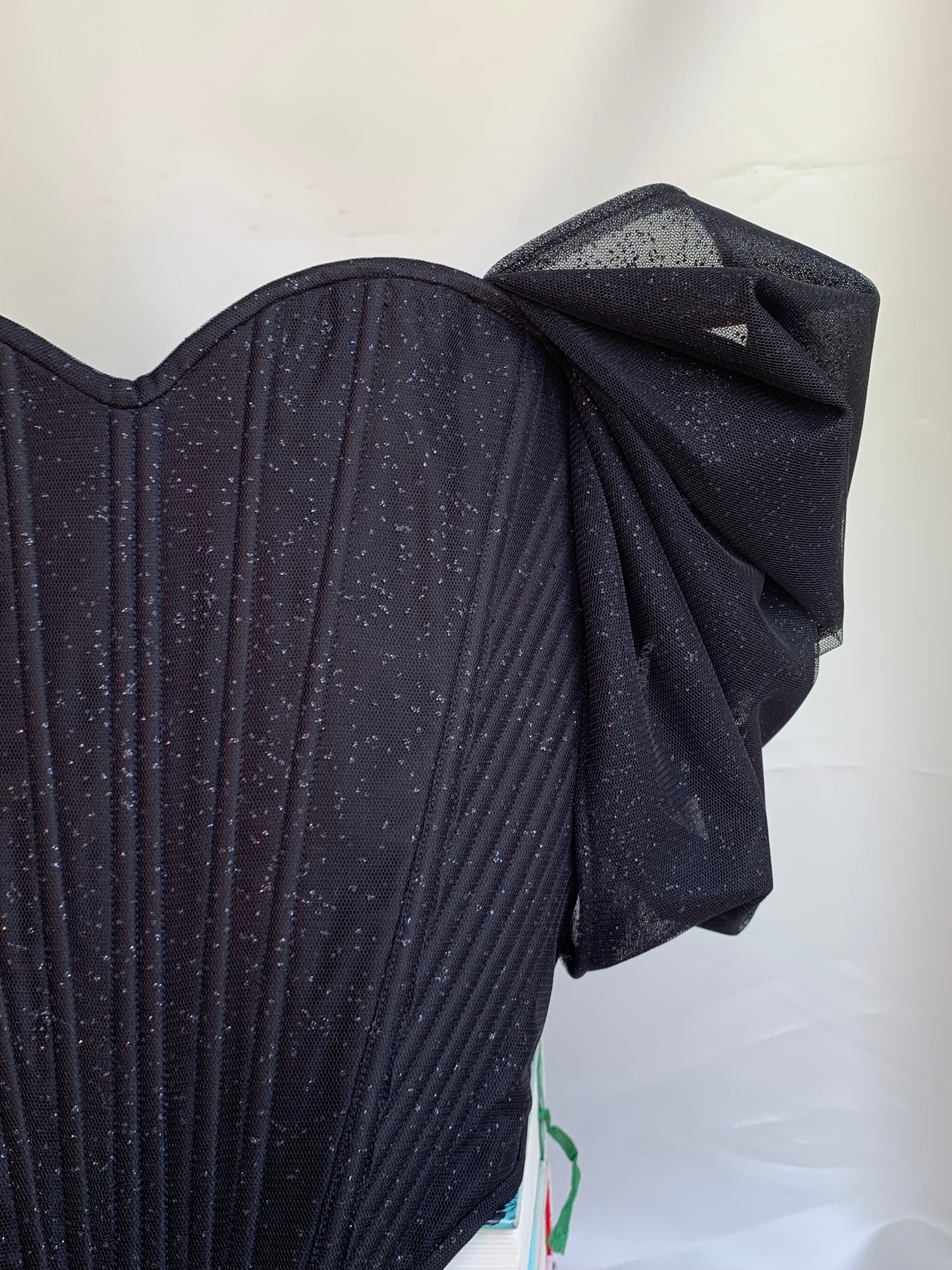 Bespoke corset with off-shoulder sleeves