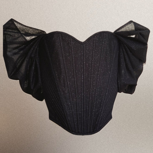 Bespoke corset with off-shoulder sleeves